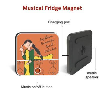 “Aaj Khana Banane Ka Mood Nahi Hai” Personalized Musical Fridge Magnet Funny Rechargeable Sound Magnet for Mom